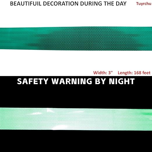 Non Fading Reflective Tape Green 3 inch Wide, Outdoor Waterproof High Visibility Safety Warning Reflector Sticker Strips (168 feet)