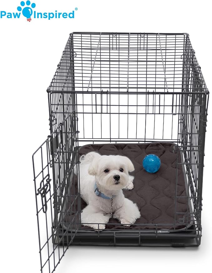 Paw Inspired Washable Padded Crate Mats for Dogs | 29” x 18” Pad, Fits 30-inch Kennels | Leakproof, Waterproof Bottom, Plush Pet Beds (Tan)