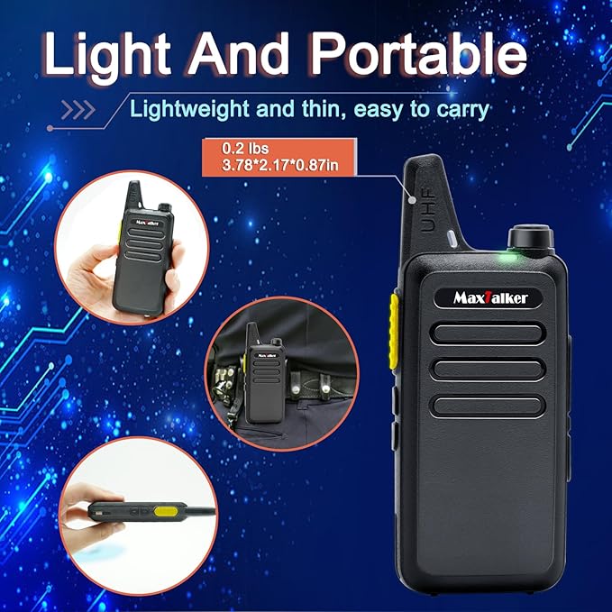 Radios Walkie Talkies Long Range: MaxTalker 12 Pack MT1 Portable FRS Two Way Radios Long Range with Earpiece VOX License-Free Rechargeable Walkie Talkies for Adults School Restaurant Business Hiking