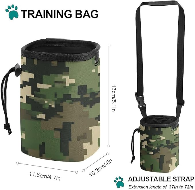 Fashion Pet Training Package, Portable Travel Dog Carrier Bag, Puppy Snack Pocket with Adjustable Waist Belt for Cat Dog Puppy Green Camo Army Solider Camouflage