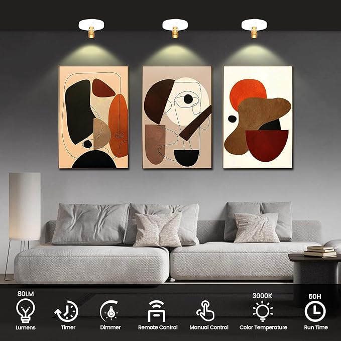 Wireless Spotlight Battery Powered, LED Picture Light with Remote, Accent Spot Light for Plant Tree Indoor, Dimmable Puck Lights, Stick Display Uplighting for Wall Decor Painting Dartboard Art Photo