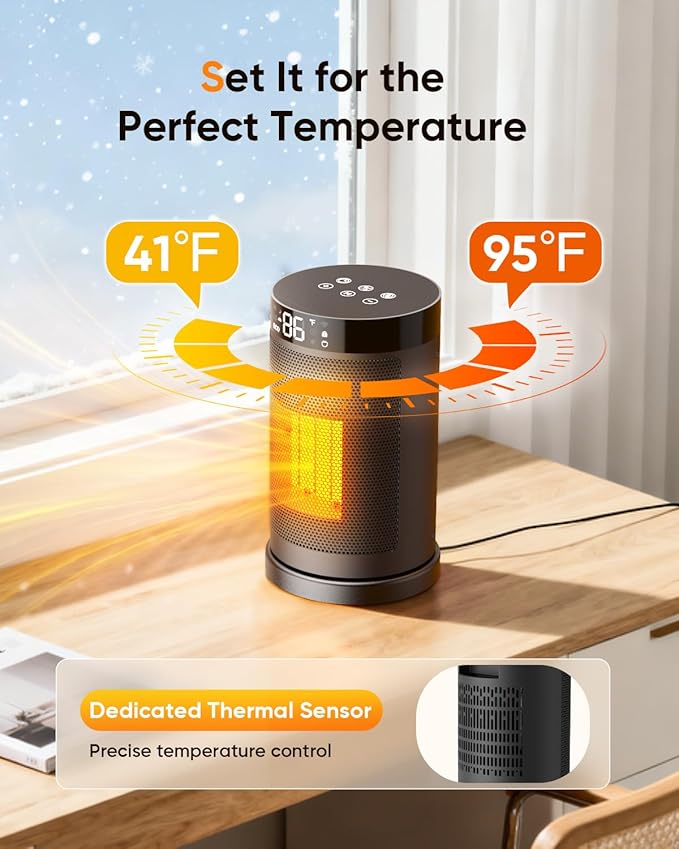 Smart Space Heater with WiFi/APP & Alexa Control, 1500W PTC Ceramic Electric Heaters for Indoor Use, 75° Wide-Angle Oscillation, 24H Timer, ECO Mode, Safe Indoor Portable Heater for Home Office