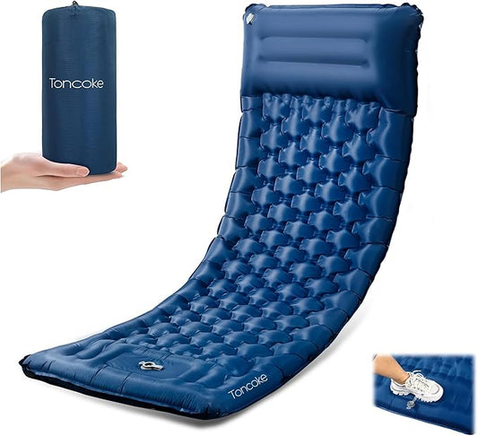 Sleeping Pad, 4.7" Extra-Thick & Ultralight Inflatable Camping Mat with Pillow, Built-in Foot Pump, Compact for Backpacking, Camping, Hiking, Travel — Navy Blue