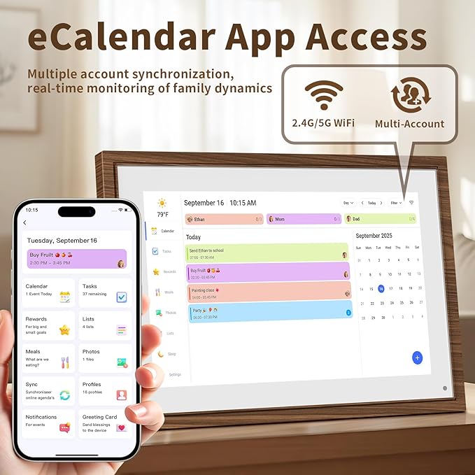 10.1 Inch Digital Calendar Chore Chart with Touchscreen - Full HD Interactive Display, Wall & Desk Mountable Family Planner, to-Do List & Meal Planner, Digital Picture Frame Gifts for Women Mom