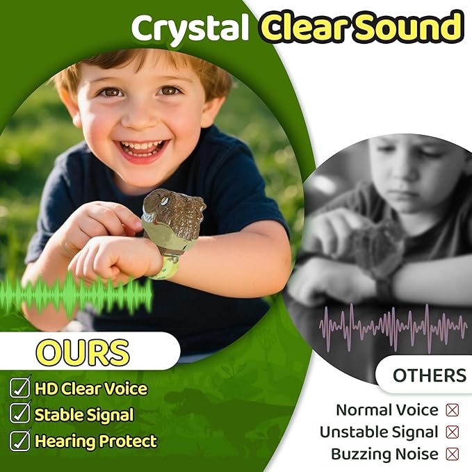 Vvinca Dinosaur Walkie Talkies for Kids 2 Pack, T-Rex Dinosaur Toys 3-12 Year Old Boys Birthday Gift, Kids Toys Boys 3-5 -5-7 8-12, Adjustable Strap 1000FT Range for Outside, Camping, Hiking