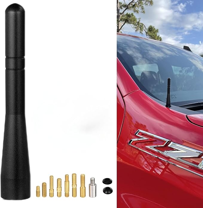 4 Inch Car Truck Antenna Replacement, Aluminum Car Wash-Proof Short Car Antenna Mast Vehicle AM FM Stereo Radio Antennas for Cars Trucks Pickups Off-Roads