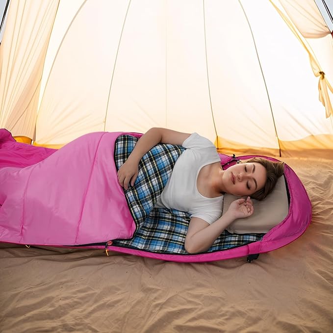 Cotton Flannel Lined Sleeping Bag for Adults Teens Kids, Cold Weather & Warm, 3 Seasons, Lightweight Compact Camping Essentials Equipment, Hiking, Outdoor, Travel