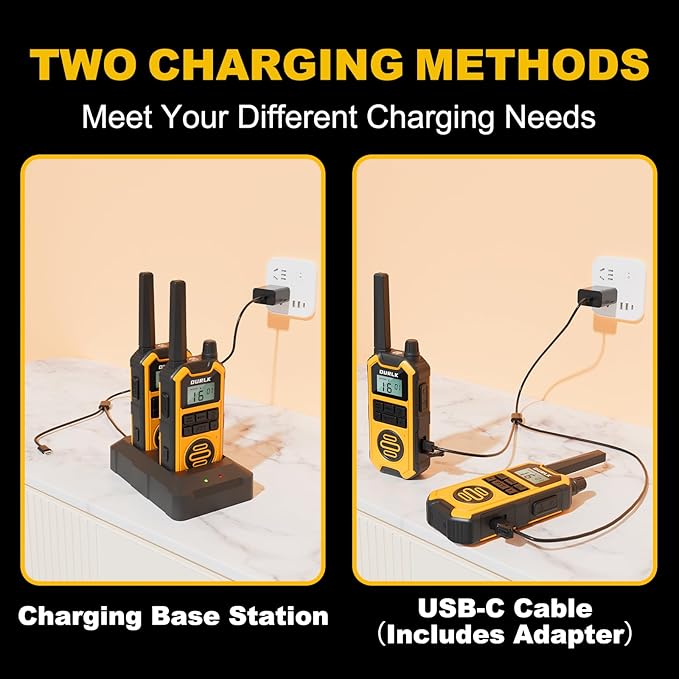 Walkie Talkies for Adults Long Range - Waterproof 4 Pack Rechargeable Heavy Duty FRS Two Way Radio with NOAA Weather Alert, 2500mAh, 22 Channels 121 CTCSS, Dual PTT & Dual Charging (Type-C/Dock)