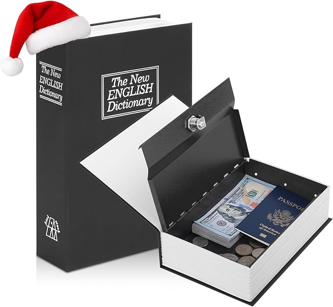 KYODOLED Diversion Book Safe with Key Lock, Secret Metal Lock Box, Collection, Money Hiding Box, 9.5" x 6.2" x 2.2", Black Large