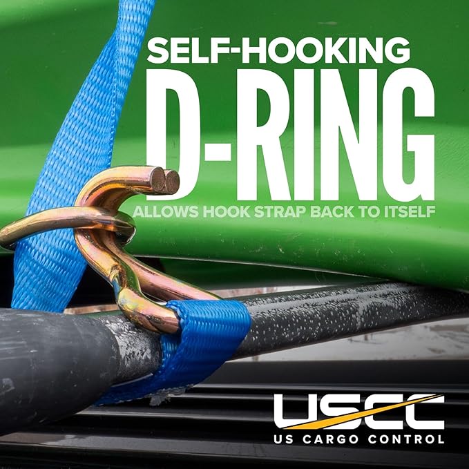US Cargo Control J Hook Ratchet Straps 1" x 15' (4-Pack), 1 Inch Ratchet Straps with Double J-Hooks & D-Rings, 1,320 LBS Break Strength, Versatile Cargo Tie Downs for Pickup Trucks, Trailers, & More