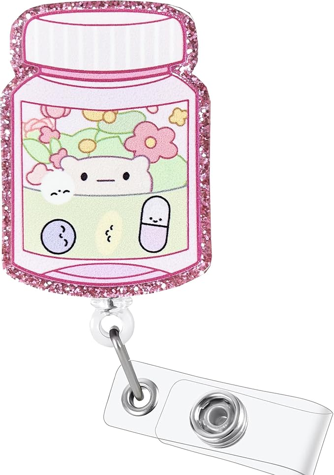 Pink Pill Box Badge Reel with Alligator Clip Funny ID Badge Holders Cute RN LPN CNA MA PCT Badge Buddy Nursing Medical Students Pharmacists Nurse Accessories for Work