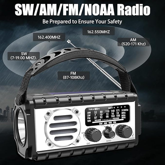 Emergency Radio, 20000mAh/74000mWh Weather Radio, Solar Hand Crank Radio with AM/FM/NOAA/SW Weather,Flashlight & Reading Lamp, SOS Alarm, Phone Charger for Indoor Outdoor Emergency