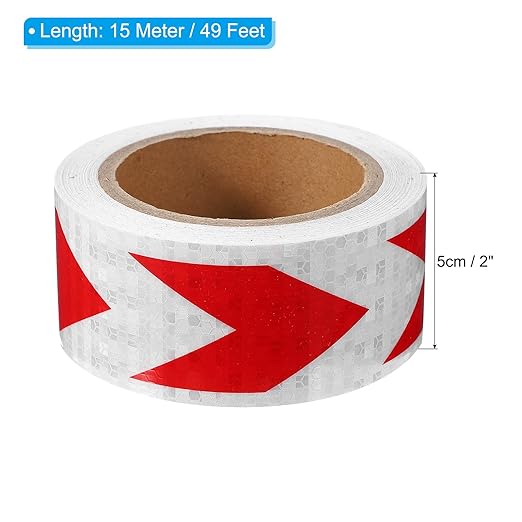 PATIKIL Reflective Tape, 2 Inch x 49 ft Waterproof Self Adhesive High Visibility Safety Warning Arrow Tape Outdoor Reflectors for Trucks Trailers Cars, White Red