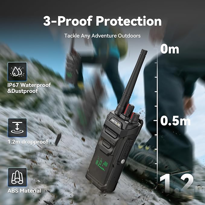 Retevis RT48H Long Range Walkie Talkies with Hidden Display, IP67 Waterproof, 1500mAh, Type-C, VOX, Rugged Rechargeable FRS 2 Way Radio for Outdoor Hiking Camping (2 Pack)