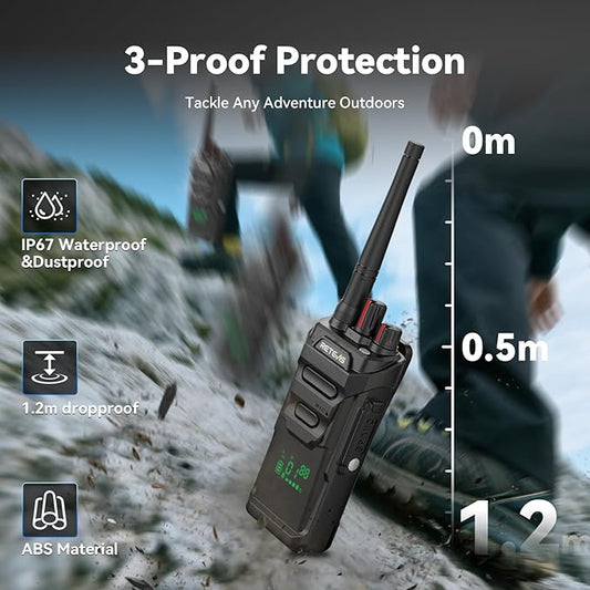 Retevis RT48H Long Range Walkie Talkies with Hidden Display, IP67 Waterproof, 1500mAh, Type-C, VOX, Rugged Rechargeable FRS 2 Way Radio for Outdoor Hiking Camping (2 Pack)