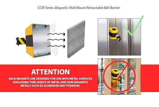 Crowd Control Warehouse - CCW Series WMB-220 Magnetic Wall Mount Retractable Belt Barrier - 15 Foot, Red Belt and Black ABS Case