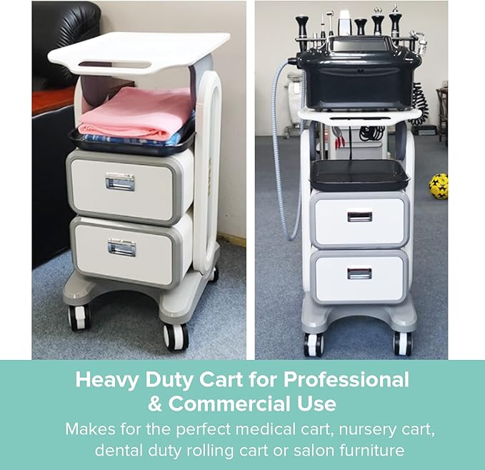 Professional Utility Cart with Wheels - Rolling Dental Office Cart with Drawers - Medical Trolley for Cavitation Machine, Esthetician Supplies, Lab Tools - Salon Trolley