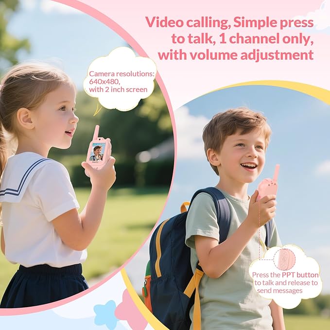 Mafiti Toys for 3 4 5 6 7 8 Year Old Boys Girls Mini Video Walkie Talkies for Kids 2 Pack Rechargeable 1000 Feet Range Birthday Indoor Outdoor (Pink+Pink)