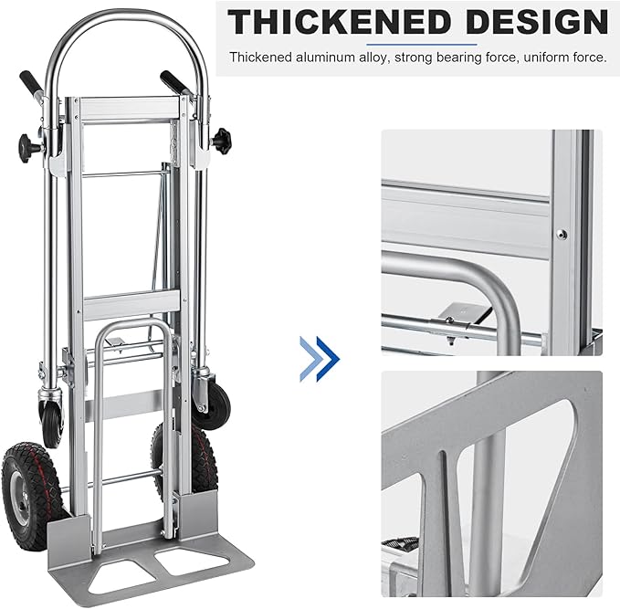 3in1 Aluminum Hand Truck,Convertible Hand Truck Dolly Large Size 1000 lb Capacity, Utility Cart Converts from Hand Truck to Platform Cart with 10" Hi Tech Rubber Wheels