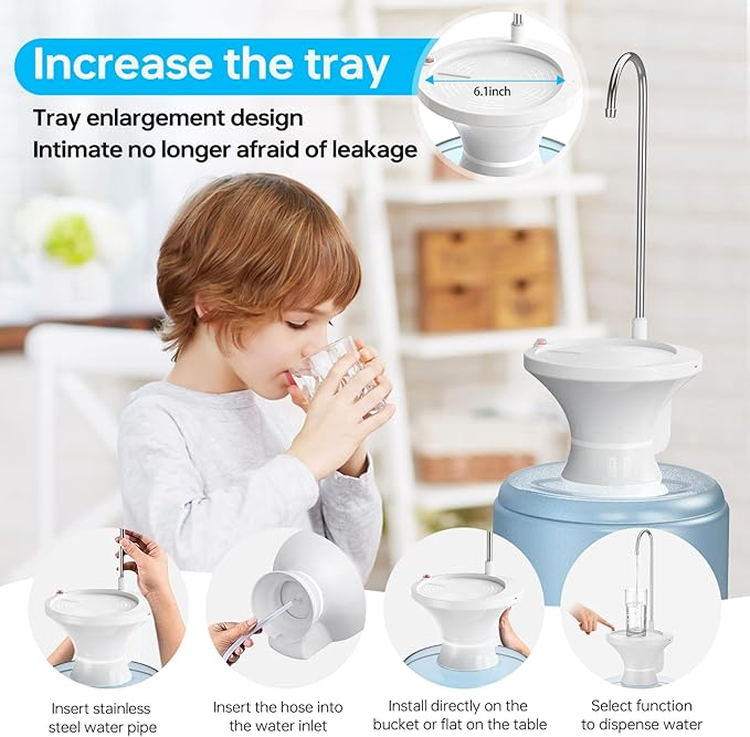 Water Dispenser for 5 Gallon Bottle - Automatic Electric Drinking Water Dispenser, Water Bottle Pump for 2-5 Gallon Water Jugs, USB Rechargeable Water Pump with 2 Switch Control for Home, Camping