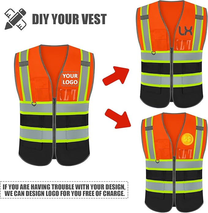 BeautyWill Custom Logo Safety Vest Class 2 High Visibility Reflective Vest for Men - Personalized Logo Team Vest