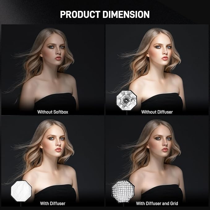 GVM 24.6in Softbox Soft Light Bowens Mount, 65cm Quick Release Softbox & Honeycomb Grid Compatible with GVM P80S/ SD80D/G100W/PR150R/PRO-SD200B/PRO-SD300B Video Light and Other Brand Video Lights