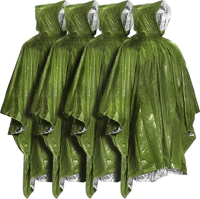 Everlit Survival Rain Poncho Emergency Mylar Space Blanket Camping Gear-Retain 90% of Body Heat Survival Gear for Survival Kits Camping Supplies Emergency Blankets