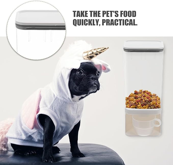 NUOBESTY Wall-mounted Pet Food Storage Container with Airtight Seal and Cup Sealed Dispenser for Dog Cat and Bird Food Snack Tank for Fresh Dry Preservation