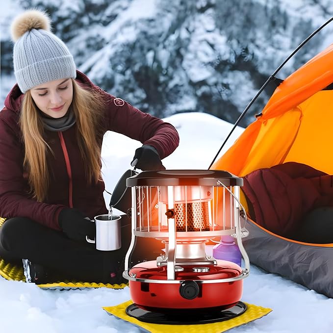 Indoor & Outdoor Kerosene Heater, Radiant Heating, Portable Non-Electric 9000 BTU Kerosene Stove for Camping, Hunting, Cooking (Red)