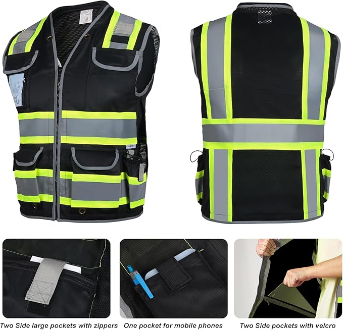 HYCOPROT Reflective Safety Vest Class 2 High Visibility Heavy Duty Construction Vest with Padded Neck,Meet ANSI/ISEA Standard