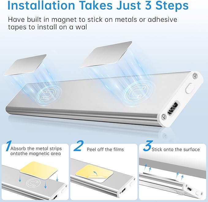 Under Cabinet Lighting,54 LED 1800mAh Rechargeable,Motion Sensor Light,3 Colors Dimmable,Magnetic Closet Lights,Indoor Night Lights for Kitchen Bedroom Stairs 5 Pack
