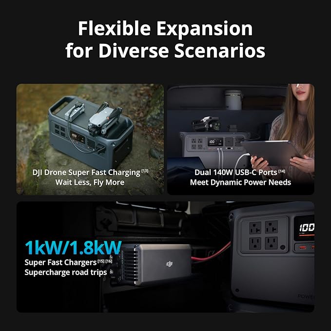 DJI Power 1000 V2 Portable Power Station, 1024Wh LFP Battery, Compact Size, 2600W Stable Output, 0-80% Recharge in 37 Mins, Electric Generator for Home, Camping, RVs, Off-Grid