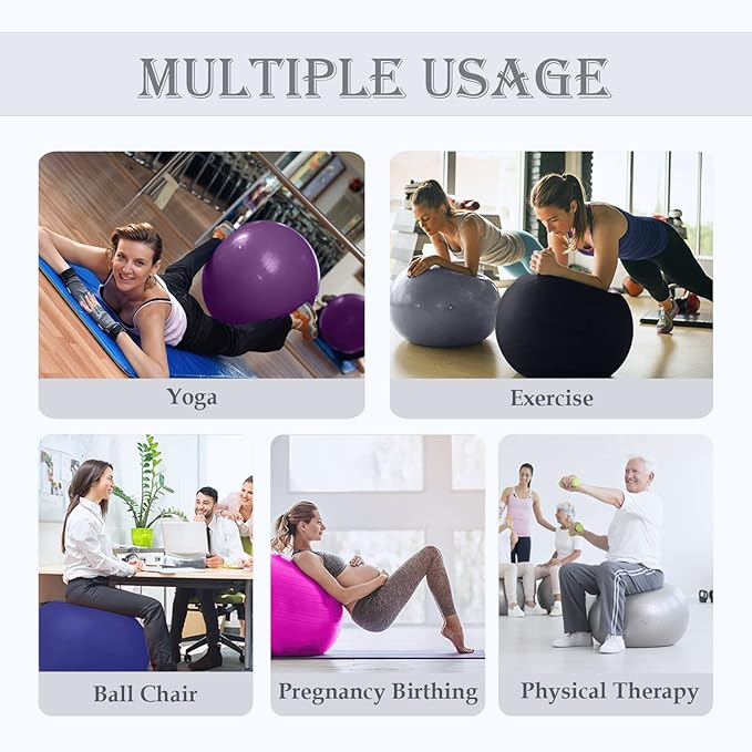 Soft Exercise ball, Anti-Burst Yoga Ball Chair Supports 2200lbs, Workout Equipment w/ Pump for Pregnancy Medicine Birthing Physical Therapy Stability Excersing Birth Swiss Fitness Gym Physio Labor Abs