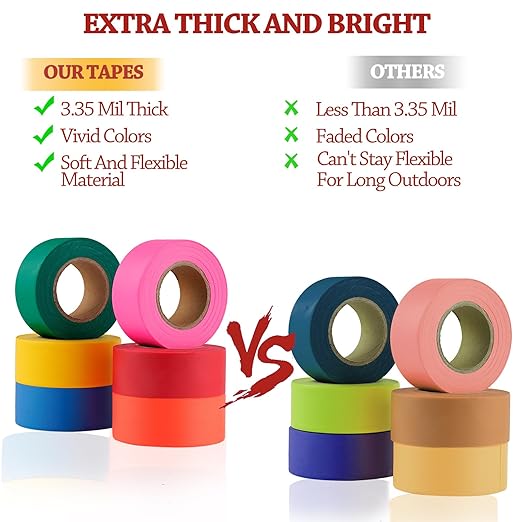 GEYYANG Fluorescent Orange Flagging Tape 6 Pack, Non-Adhesive Plastic Ribbon Tree Marking Tape, for Survey Boundaries, Hunting, Trail Marking and Hazardous Areas, 1" x 100ft,3.35 Mil