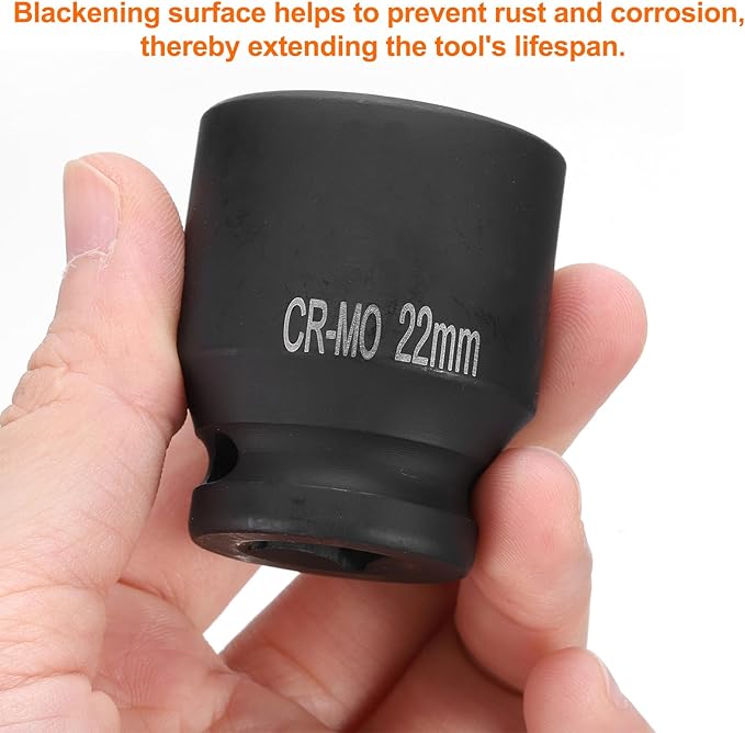 HARFINGTON 4 Point Square Socket 1/2" Drive 22mm Metric Square Impact Socket CR-MO Blackening Standard Wheel Sockets Pneumatic Socket Tool for Auto Repair Mechanical Maintenance Home Use