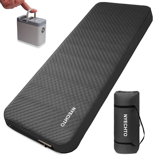 Self Inflating Sleeping Pad for Camping, 4" Extra-Thick Memory Foam Camping Mattress with Electric Pump, Fast Inflate & Deflate, 9.5 R-Value Insulated Camping Pad for Car Travel Tent Cot, Grey