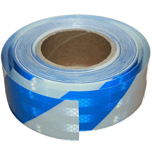 Reflective Tape Blue White 2 inch Wide, Outdoor Waterproof High Visibility Hazard Warning Industrial Marking Tape (68 feet)