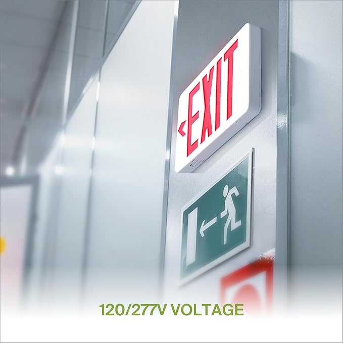 ASD LED Exit Sign with Battery Backup - UL 120/277V Double Face Emergency Exit Light for Business, Office Commercial Hardwired Damp Location Power Outage Lights, Red, 6 Pack