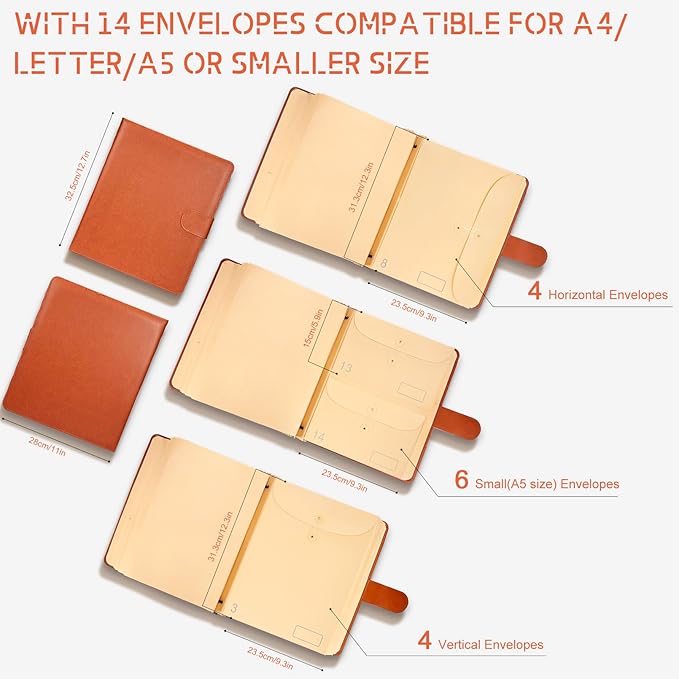 JOYCE Important Document Organizer, Life File Manager with Labels, for Managing Letters, Photos, Birth Certificates, Social Security Cards, Passport, Ring Binder (Brown Leather)