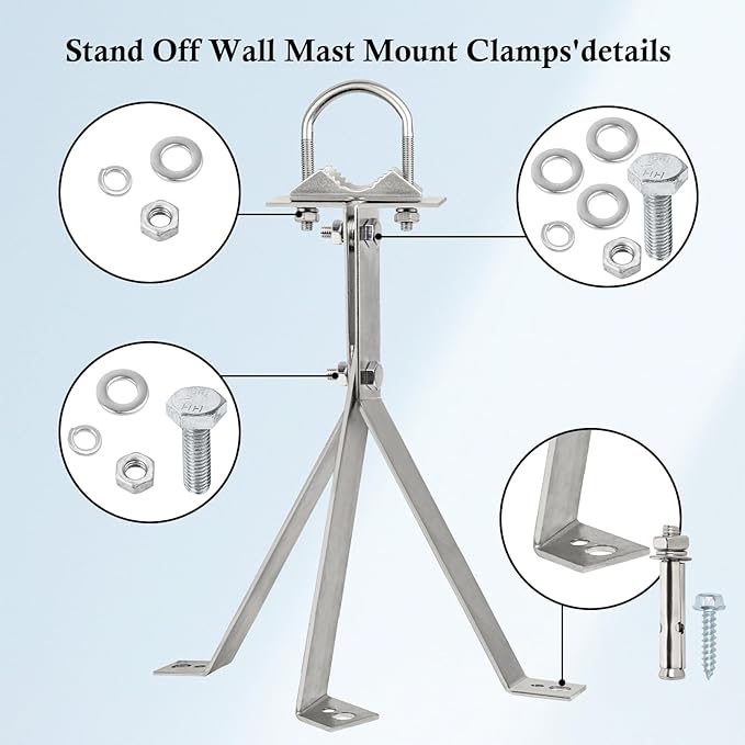 XRDS-RF Antenna Wall Mount 16 Inch Heavy-Duty Stand Off Wall Mast Mount Windproof Antenna Mounting Bracket (2-Leg + 3-Leg)