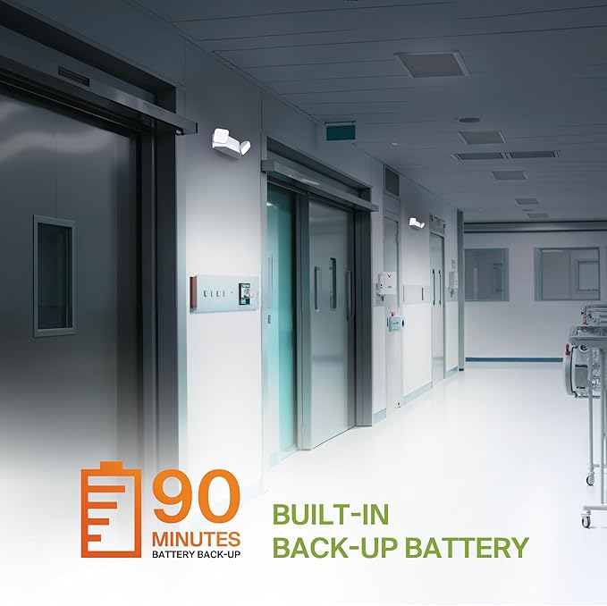ASD LED Emergency Lights with Battery Backup - 120-277V UL 2.5W Two Square Head Adjustable for Business, Commercial Hardwired Damp Location Emergency Exit Power Outage Lights, 6 Pack