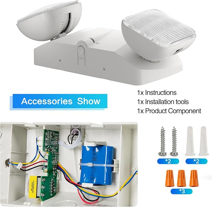1 Pack LED Emergency Lights with Battery Backup, Two Head Adjustable Commercial Emergency Lights, UL Listed, AC 120/277V, Hardwired Emergency Exit Light Fixtures for Business/Home.