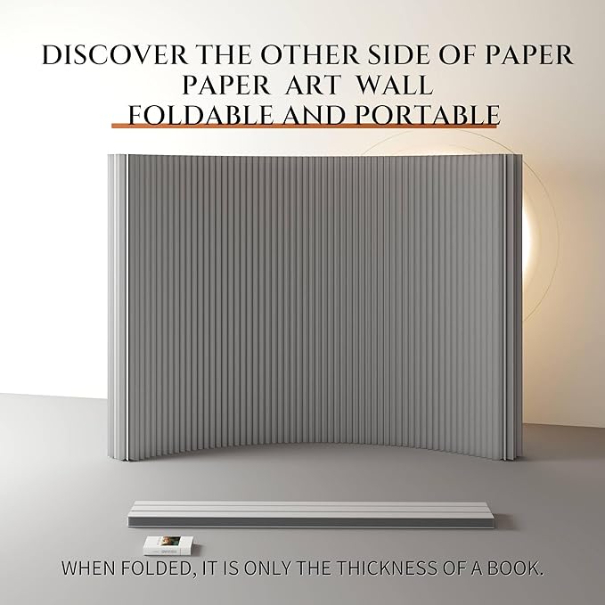 Paper Room Divider, Folding Privacy Screen Lightweight Stretchable Accordion Room Divider Wall, Portable Paper Wall Divide for Home, Office, Clothing Shop (Gray, L：158in x W: 17in x H：79in)