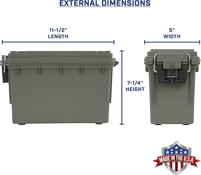 Sheffield 12791 2-Pack Ammo Storage Box, Stackable .30 Cal Field Boxes, Water and Dust Resistant, Lockable Storage Box with Handle, Secures Hunting Gear, Supplies, and Bullets, Made in USA, Green