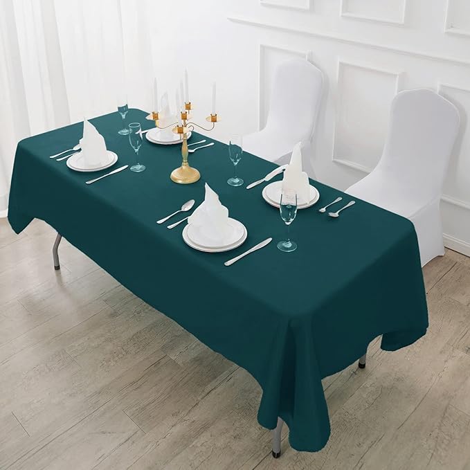Fokitut 2 Pack Waterproof Rectangle Tablecloth, 60x120 Inch,Stain Resistant and Wrinkle Polyester Table Cloth, Fabric Table Cover for Kitchen Dining, Wedding, Party, Holiday Dinner-Peacock Blue