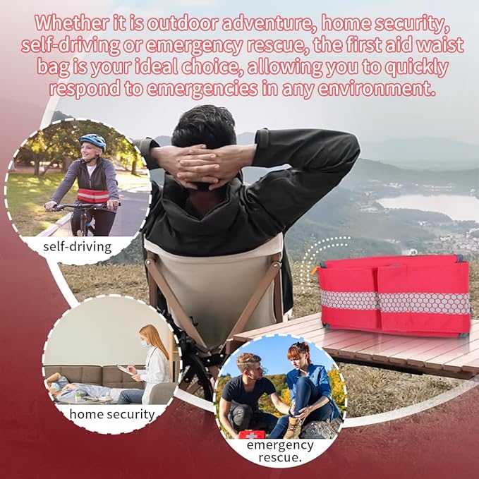 Empty First Aid Waist Bag Molle Medical Pouch with Belt, EMS Fanny Pack with Three-piece System,IFAK Medical Bag for Camping,Hiking or Traveling (Red)