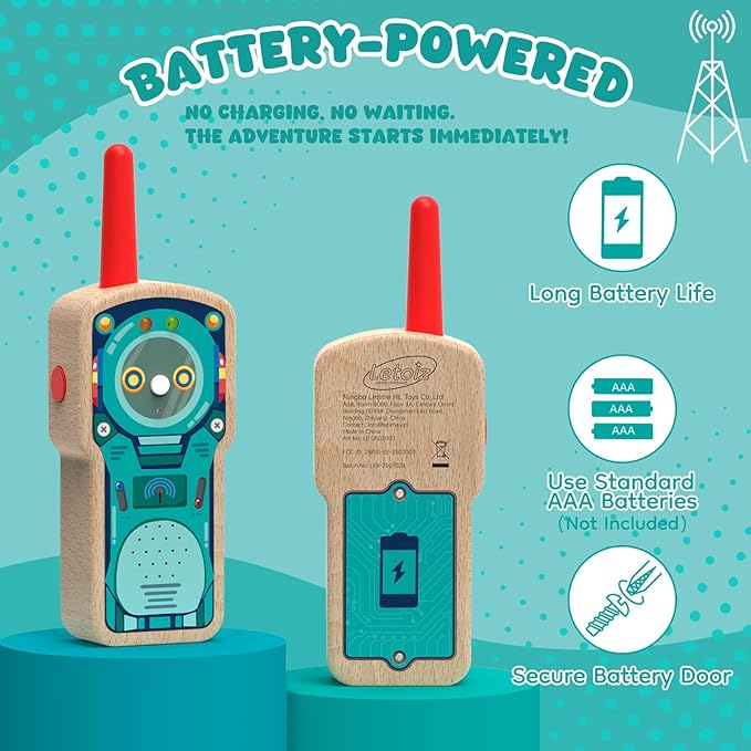 Robot Walkie Talkie for Kids, 2 Pack Wooden Handheld Walkie-Talkie for Boys and Girls Ages 3-12 Hiking Camping, 1000FT Long Range with 2 Way Radio, Indoor and Outdoor Toys for Birthday Xmas