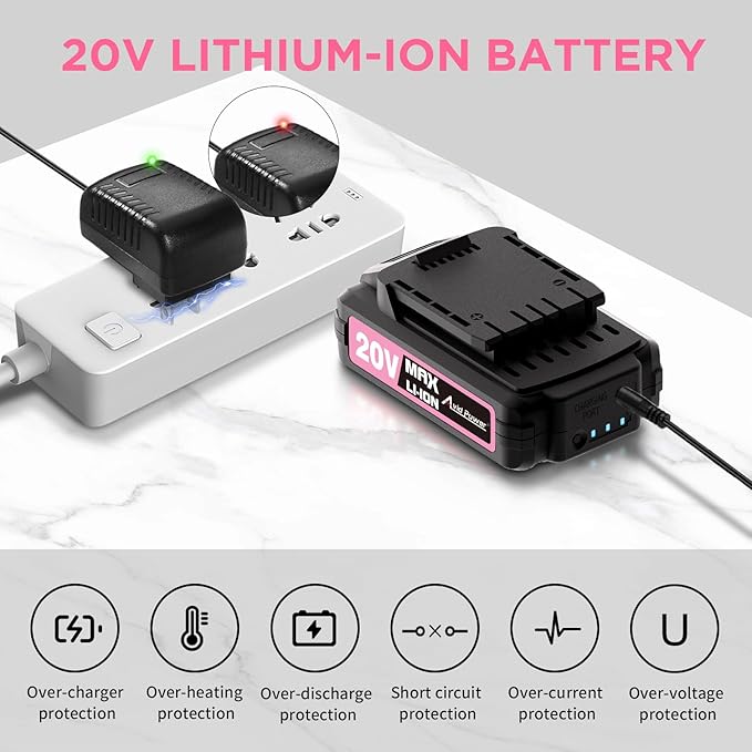 AVID POWER 20V MAX Lithium lon Cordless Drill Set, Power Drill Kit with Battery and Charger, 3/8-Inch Keyless Chuck, Variable Speed, 16 Position and 22pcs Bits (Pink)