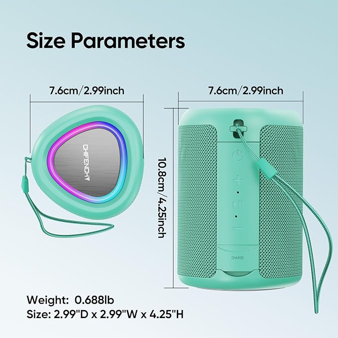 Portable Bluetooth Speaker with Lights, Stocking Stuffers, Powerful Crystal Clear Sound, IPX5 Waterproof, All Day Playtime, BT 5.3, TWS Paring, Small Wireless Speaker for Outdoor, White Elephant Gifts