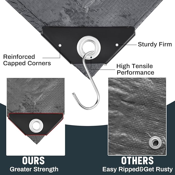 8 Pack 6 x 8 ft 5.5 Mil Large Tarps Heavy Duty Waterproof Tarp Multi Purpose Tent Cover for Home Boats Cars Camping Patio Furniture Roof Emergency Rain Protective Cover, Gray